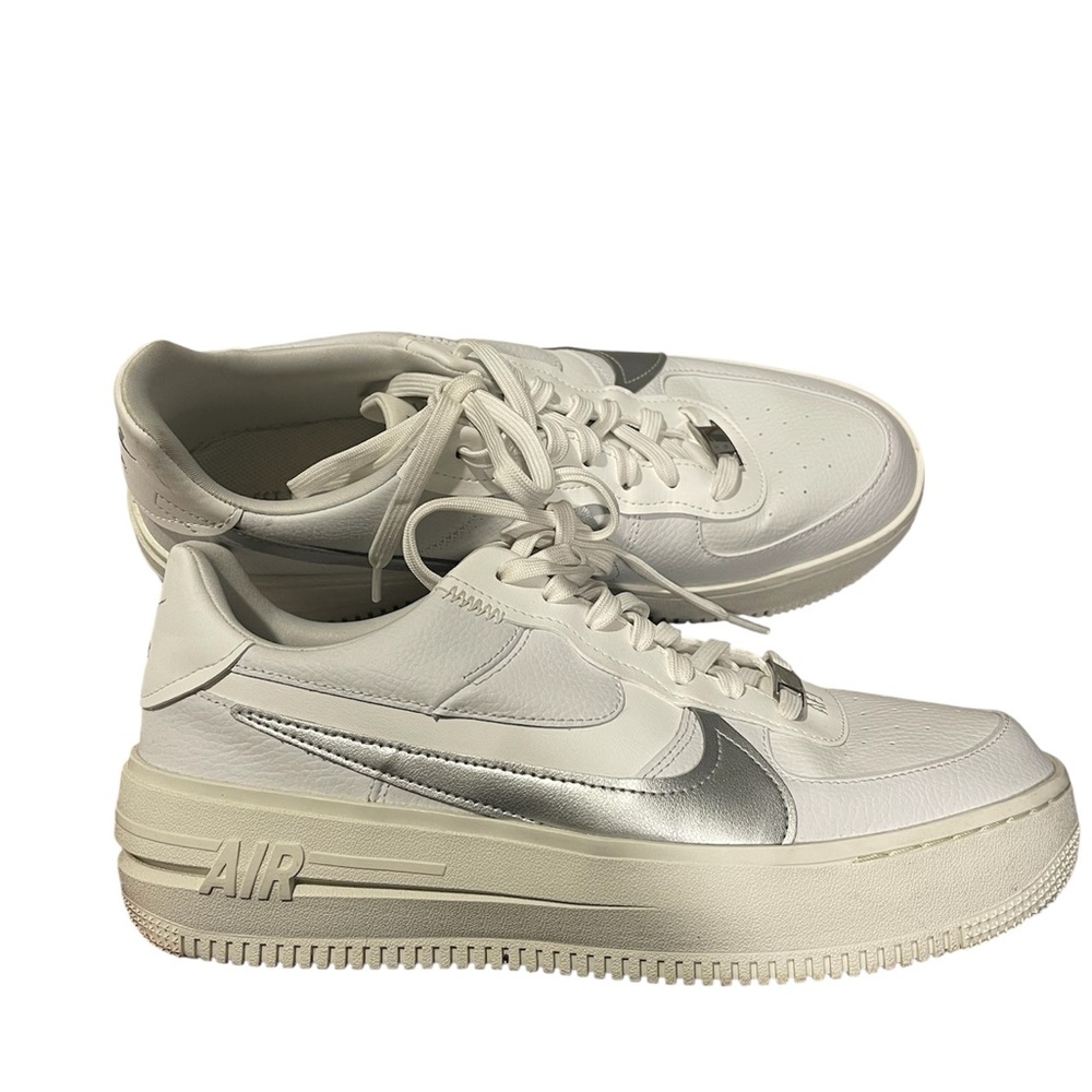 Nike Air Force 1 Shadow Sneakers in White with Silver Swoosh